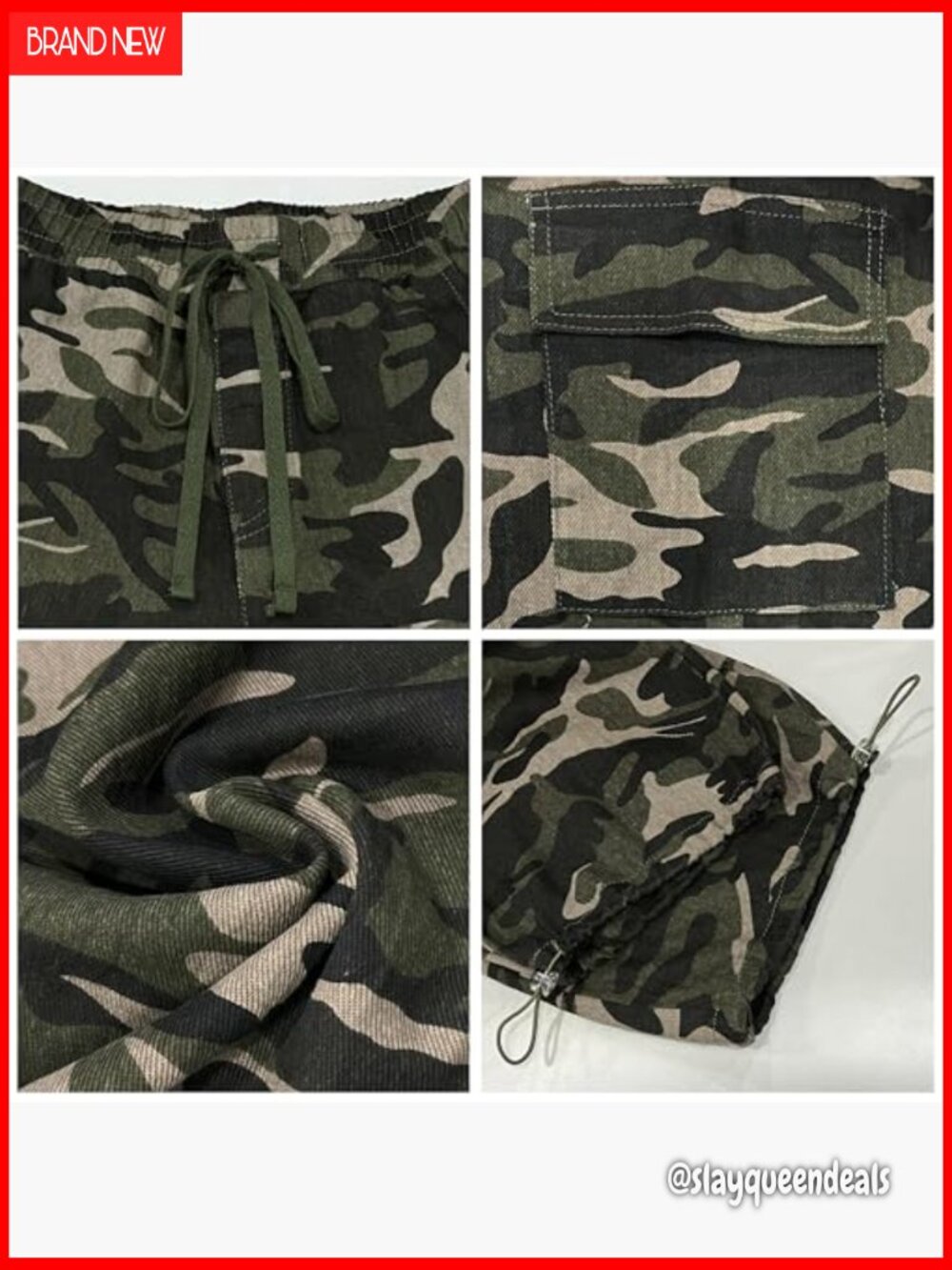 High Waisted Wide Leg Camo Cargo Pants Baggy Straight Jeans - Picture 4 of 6